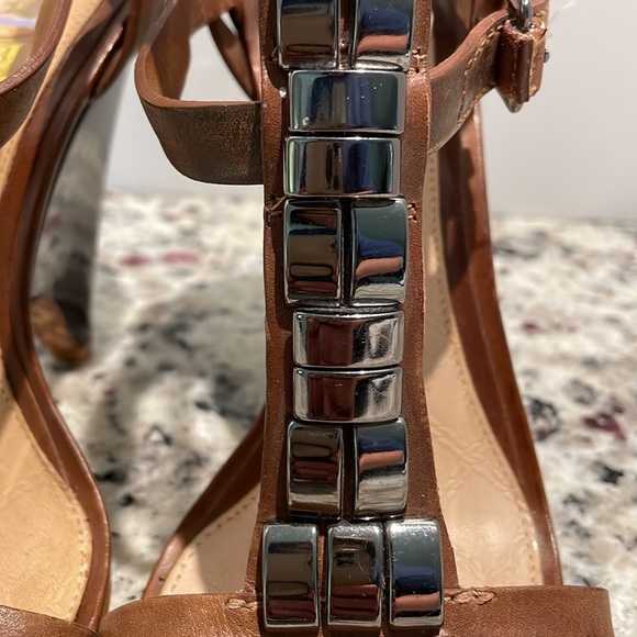 L.A.M.B. By Gwen Stefani Brown Strappy Leather Wedge Heel Sandals - Picture 2 of 10